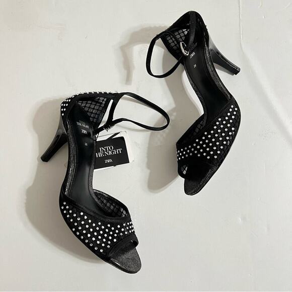 Zara Black RHINESTONE HEELED SANDALS LIMITED EDITION - Picture 10 of 13